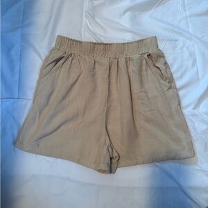 Sadie & Sage High-Waist Tan Drawstring-Look Shorts